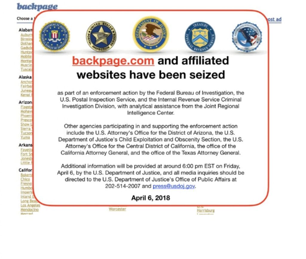 Backpage seized by Feds on&nbsp;Friday