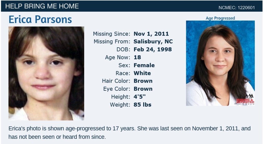 New reward and new age progressed photo for Erica Parsons